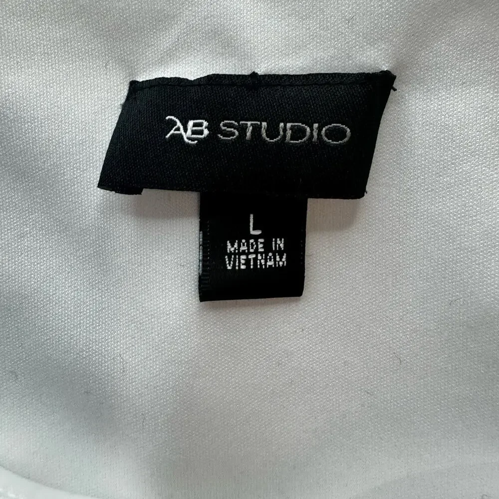 Women's AB Studio White Boho Chic Bubble hem Bell Sleeve Top L - Picture 4 of 13